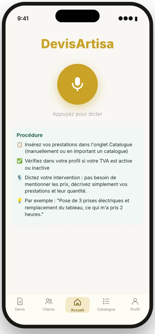 Dictée d'un devis dans DevisArtisa